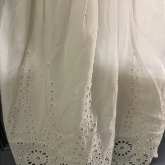 Altar’d State Cream Eyelet Midi Dress Smocked Bodice Tie Strap XS Cottagecore - Picture 2 of 6